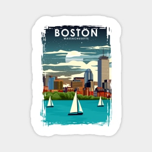 Boston at Night City Skyline Travel Poster Magnet