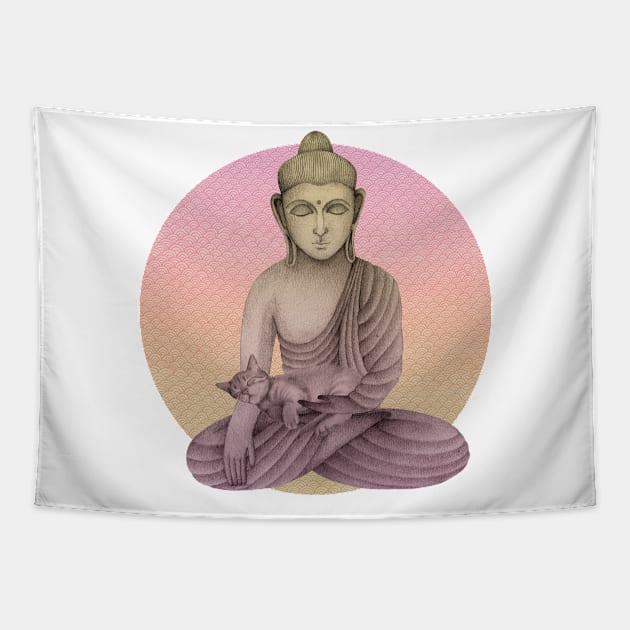 Buddha with cat 6 Tapestry by KindSpirits