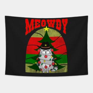 Meowdy, Festive cat with Christmas lights and ornaments Tapestry