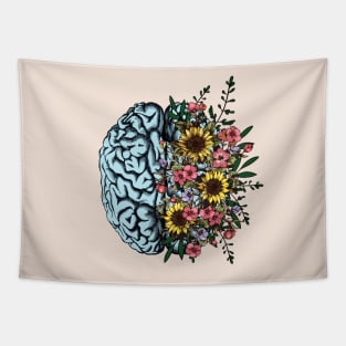 Blue Brain and flowers sunflowers, Positivity, creativity, right hemisphere brain, health, Mental Tapestry