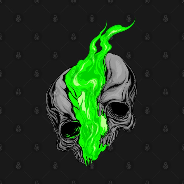 green flaming skull by sugiartoss_