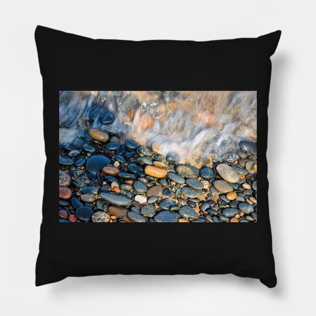 The magic of Lake Michigan.  Lake Michigan Stones washed by a wave. Pillow by TTDean