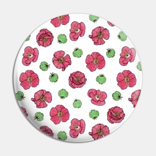 Poppies flowers and seeds pattern - White Pin