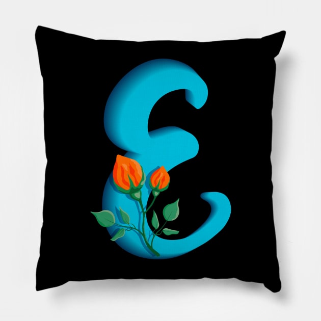 Three dimensional capital letter E rose monogram Pillow by Cute-Design