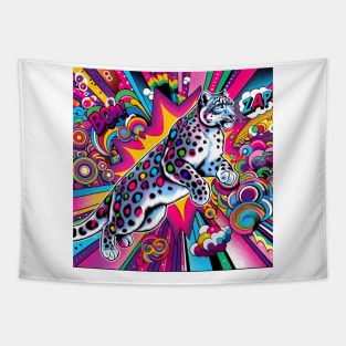 Pop Art Snow Leopard Tee - Cool Wildlife Statement Tapestry