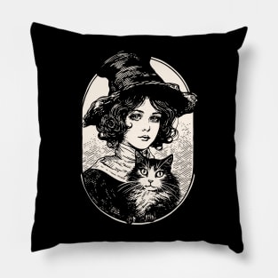 Victorian Witch and Cat Pillow