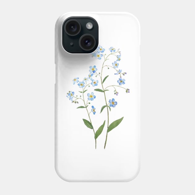 blue forget me not flowers 2021 watercolor Phone Case by colorandcolor