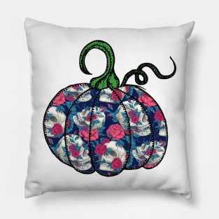 Gothic Halloween Skull and Roses Pumpkin Pillow