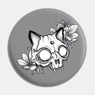 Cat skull with flowers Pin