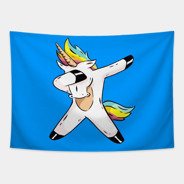 Cute Cool Unicorn Dabbing - Funny Unicorn Artwork Tapestry by LazyMice