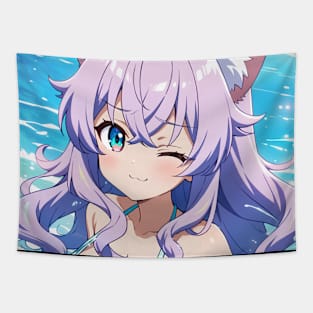 Anime Girl Beach Day Tapestry