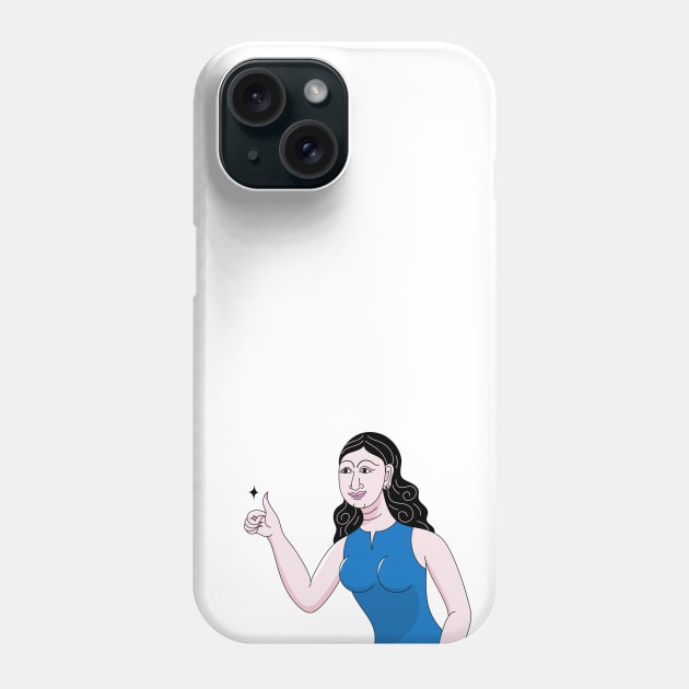 Thumbs up hand, black hair girl in blue dress on modern Thai art style Phone Case by somethinginmyhead