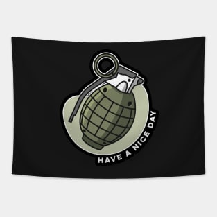 Grenade Cartoon Have a Nice Day Distressed Funny Military Tapestry