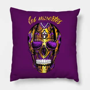 Los Muertos Sugar Skull - Purple and Gold Edition Pillow