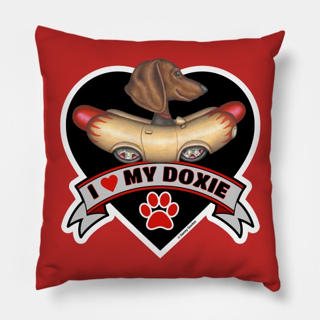 Funny Cute I Love My Doxie Dachshund Dog Heart Design Pillow by Danny Gordon Art