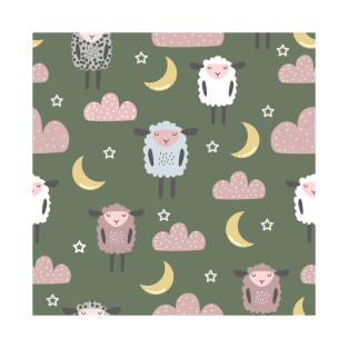 Sweet sleeping sheep pattern green T-Shirt