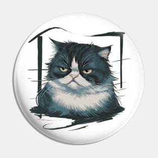 Sullen Cat Japanese Art Print Pin