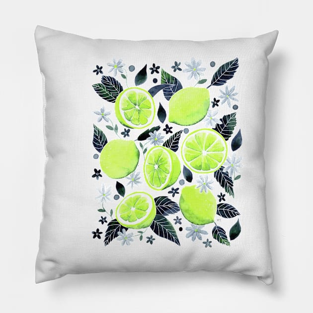 Watercolor Limes Pattern - Gray Pillow by monitdesign