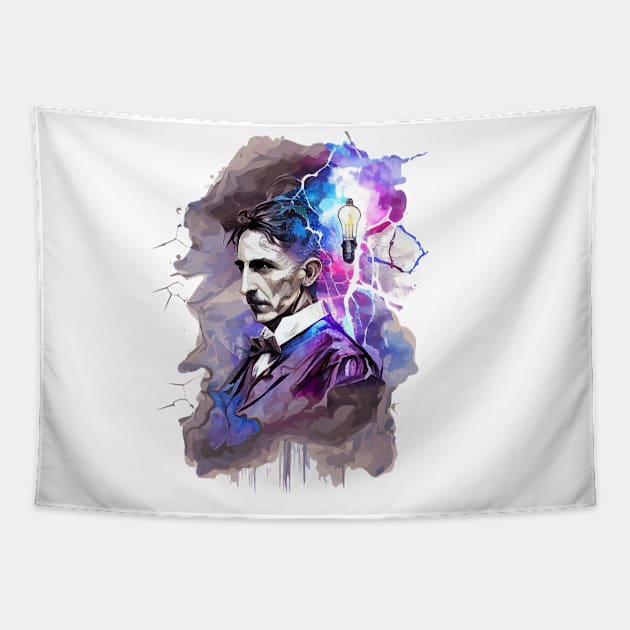 NIKOLA TESLA WATER COLOR PORTRAIT Tapestry by aiartify