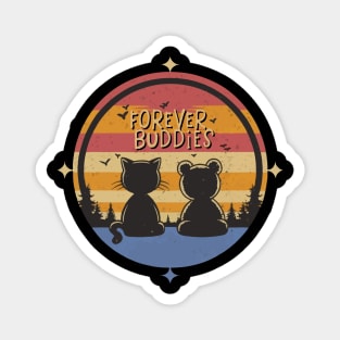 Vintage Cute Kitty And Teddy Forever Buddies in Sunset Magnet