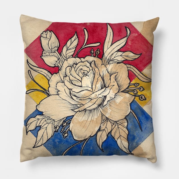 Inked Watercolor Rose Pillow by 5sizes2small