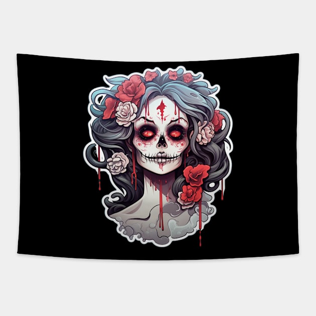 Muerta Calaca Calavera Day of the Dead Tapestry by Nightarcade