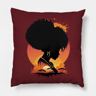 Black Woman Silhouette Africa Sunset retro vintage poster Pillow