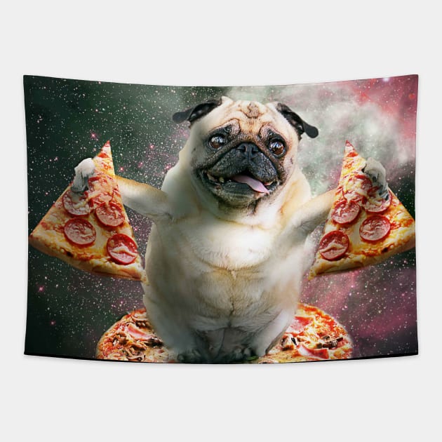 Funny Space Pug Dog With Pizza Tapestry by Random Galaxy