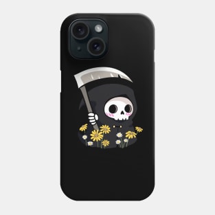 Cute grim reaper illustration with daisy flowers Phone Case