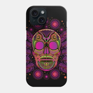 mexican sugar skull with feathers, bright neon colors Phone Case