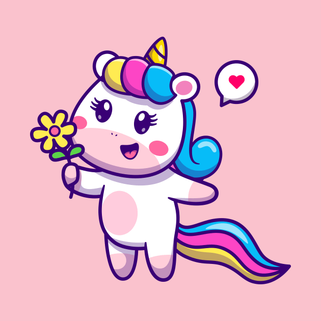 Cute Unicorn Holding Flower Cartoon by Catalyst Labs
