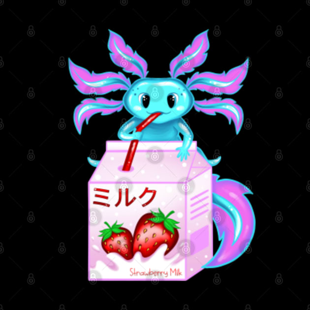 Axolotl Strawberry Milk Shake Kawaii Cute Japanese Axolotl Strawberry Milk Pin Teepublic 