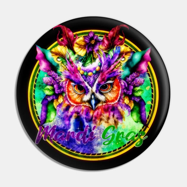 Mardi Gras 2023 Festive Owl Design Pin by mythikcreationz