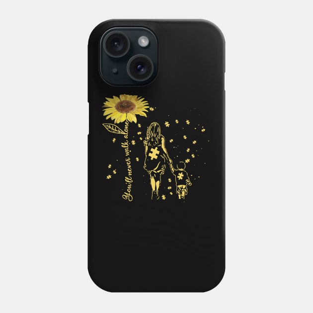 Sunflower You’ll Never Walk Alone Autism Awareness Gift Phone Case by HomerNewbergereq