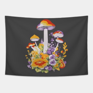 Cottagecore Mushrooms And Flowers Tapestry