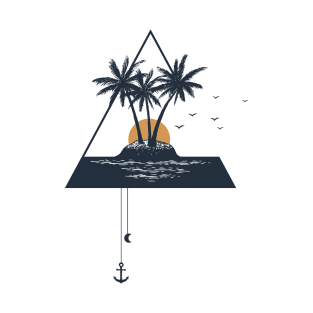 Island. Palms In Triangle. Beach, Summer, Vacation. Creative Illustration T-Shirt