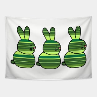 Three Easter Bunnies Green Stripes Tapestry