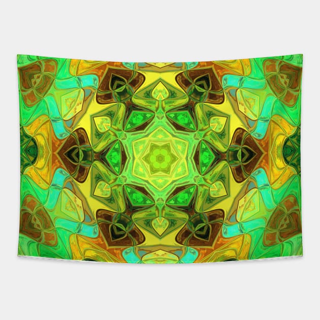 Mosaic Mandala Flower Yellow Green and Blue Tapestry by WormholeOrbital