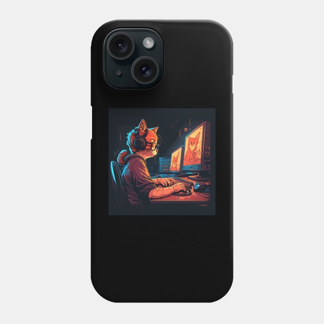 Nerd Cool Cat Playing Video Game Phone Case by Artevak