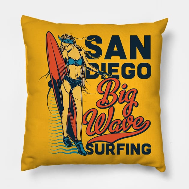 San diego surfing Pillow by peace and love