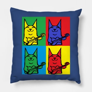 cat,guitar,bass,kitten pop art by LowEndGraphics Pillow