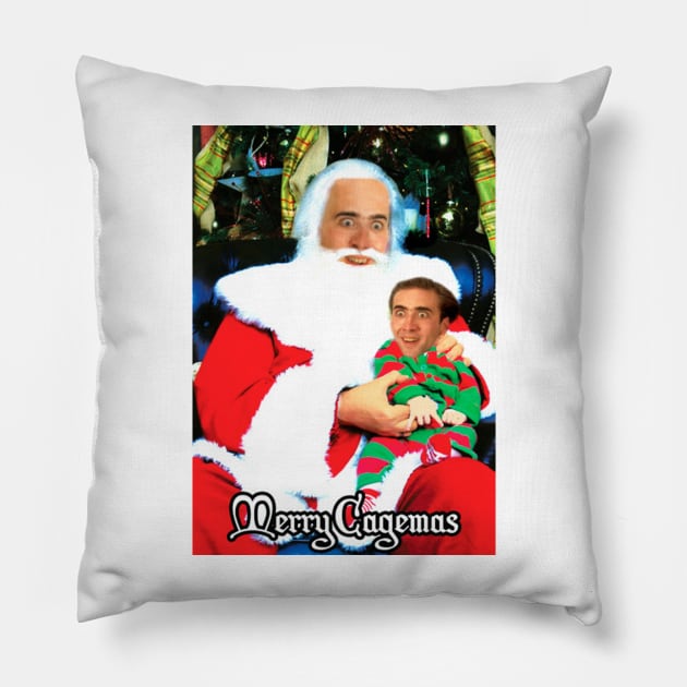 Merry Cagemas Santa Knee Nicolas Cage Christmas Pillow by snowwhitedreaming