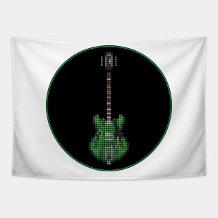 Tiled Pixel Memphis Green Guitar in a Black Circle Tapestry