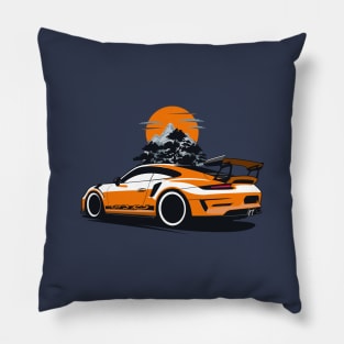 Orange GT3 RS Sports Car Mountains Pillow