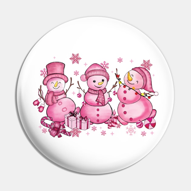 Pink Crhistmas Snowman Pin by Velvet Love Design 