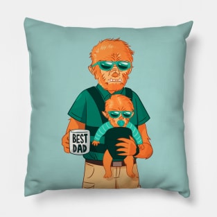 Suburban Werewolf Dad with Baby Werewolf Pillow