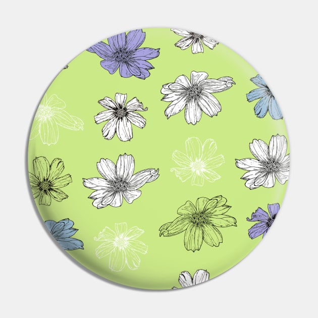 Pastel Cosmos flowers minimal on Honeydew Pin by Artbyruthandco