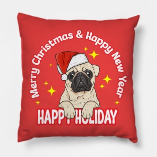 Illustration of a bulldog wearing a Christmas hat Pillow