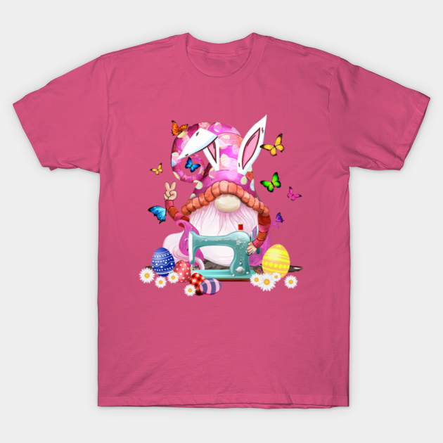 Gnome with easter eggs and sewing machine - Easter Day - T-Shirt
