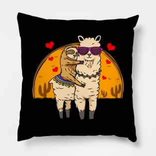 Sloth Riding Llama Cute Fluffy Lama & Sleepy Sloth Pillow